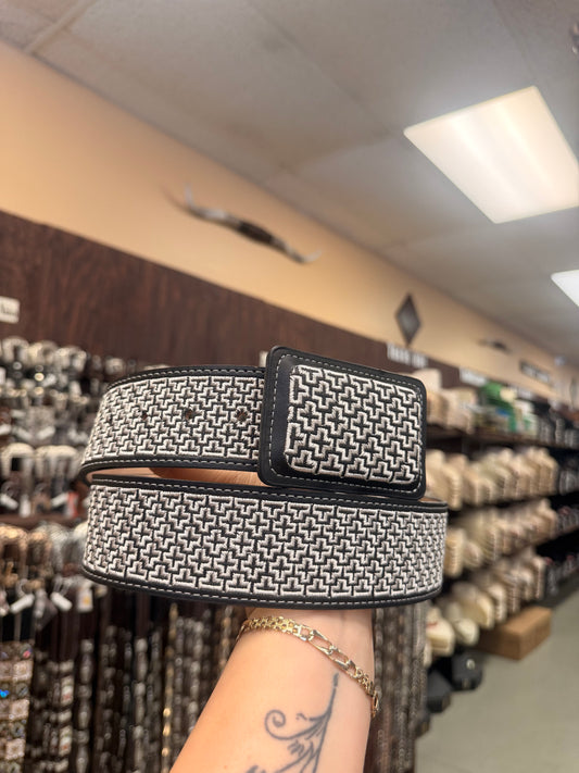 Men western belts piteado black and white