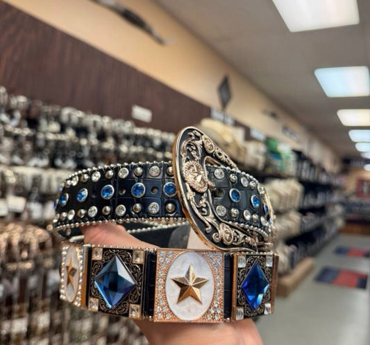 Men Wester belts star blue