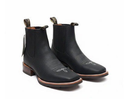 Botin Rodeo Black Rhino Square Toe With Rubber Sole
