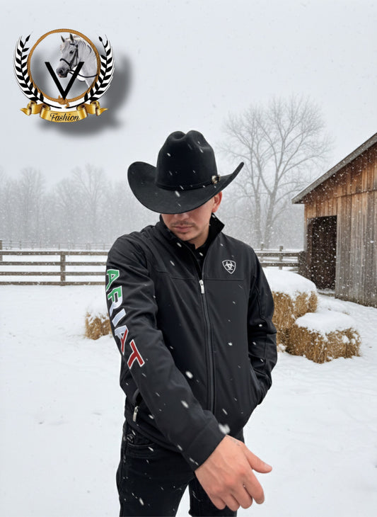 Chamarra clásica negra para hombre del equipo MÉXICO Softshell resistente al agua