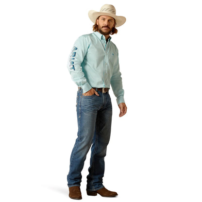 Ariat Team Logo Twill Fitted LS Light Aqua Shirt