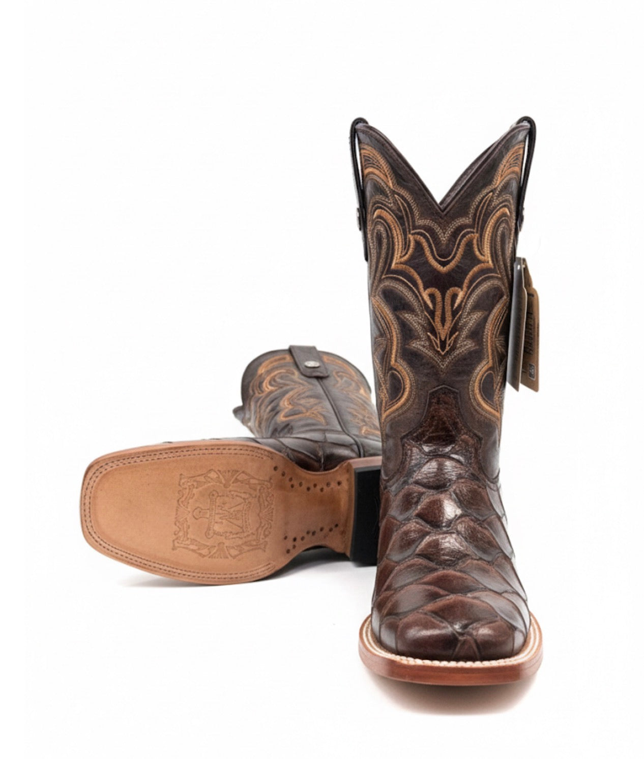 Botas marrones de estampado para hombre con punta cuadrada ancha