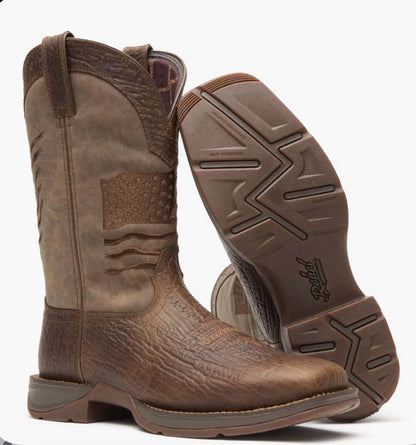 REBEL BY DURANGO® BROWN DISTRESSED FLAG EMBROIDERY WESTERN BOOT