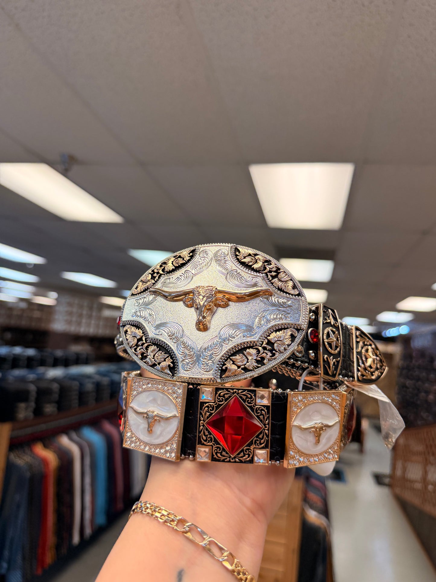 Men western belt Red