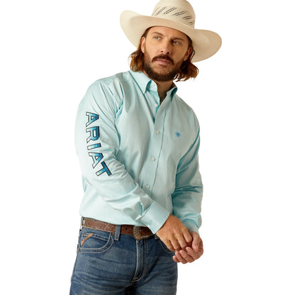 Ariat Team Logo Twill Fitted LS Light Aqua Shirt