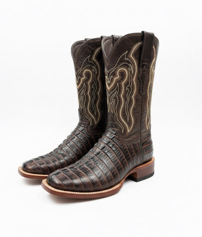 Botas marrones estampadas de punta cuadrada ancha para hombre