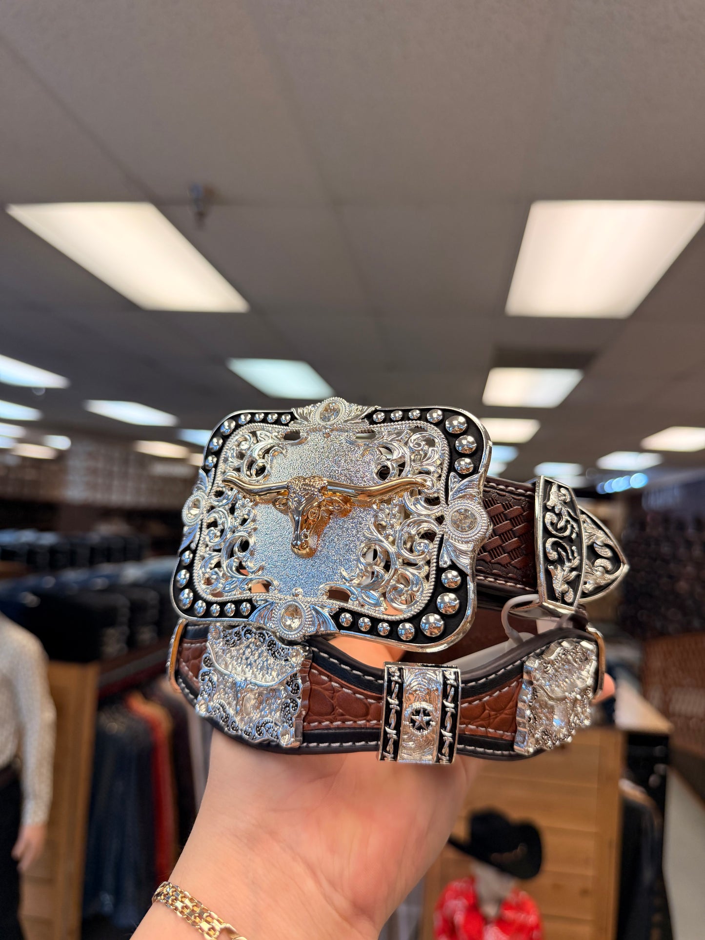 Men western belts brown with buckle