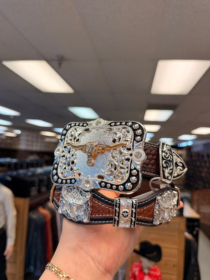 Men western belts brown with buckle