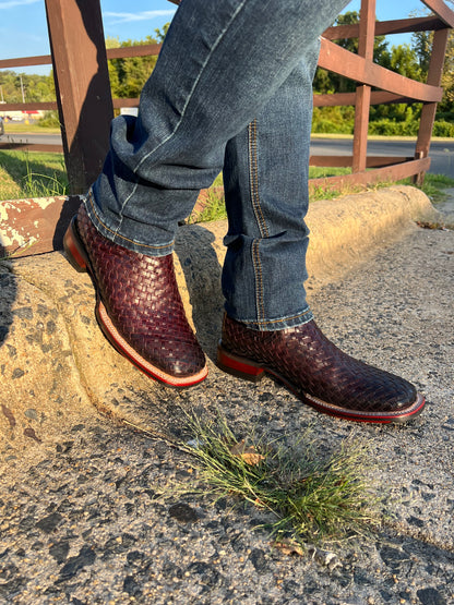 Botin Rodeo Petatillo Black Cherry Square Toe With Jumper Sole