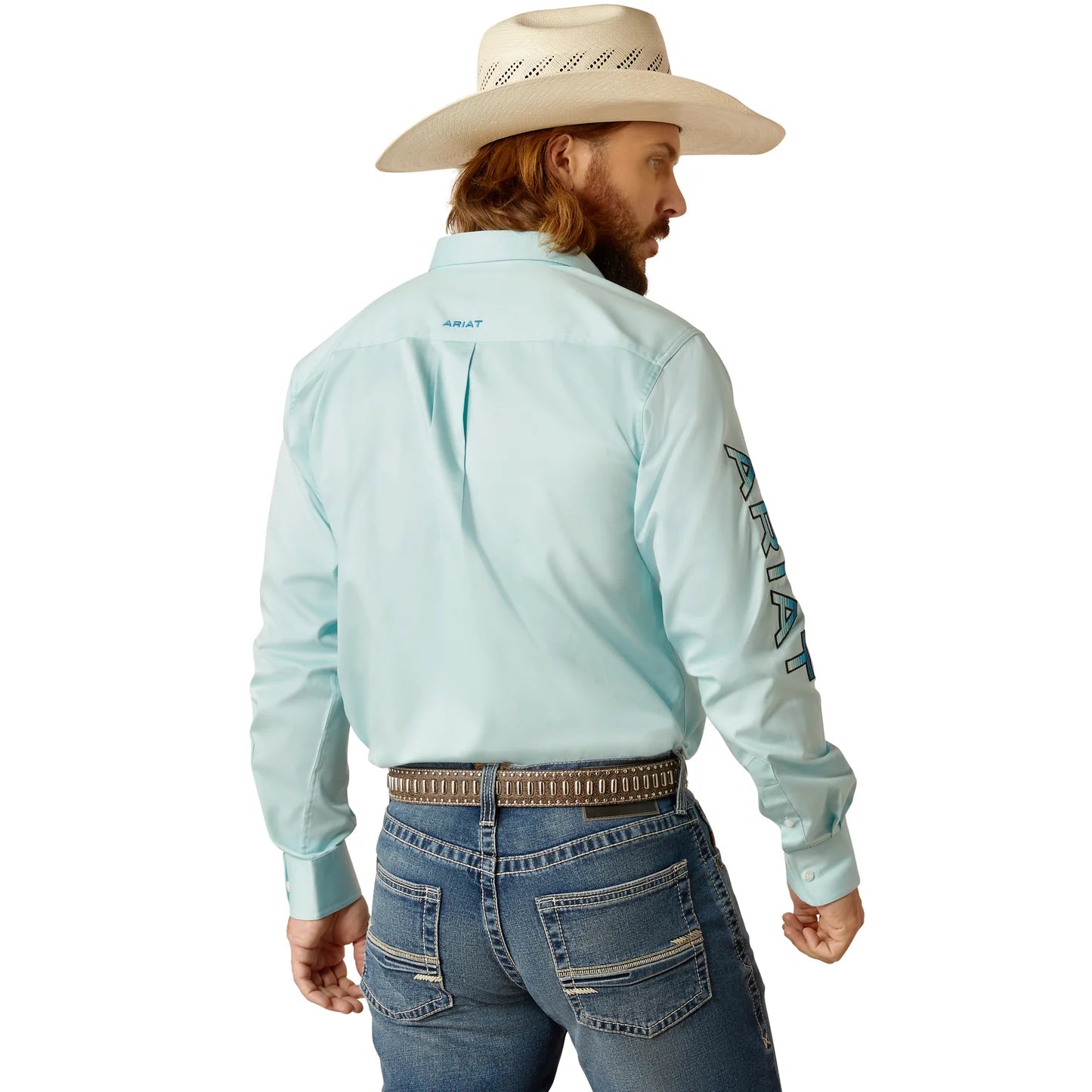 Ariat Team Logo Twill Fitted LS Light Aqua Shirt