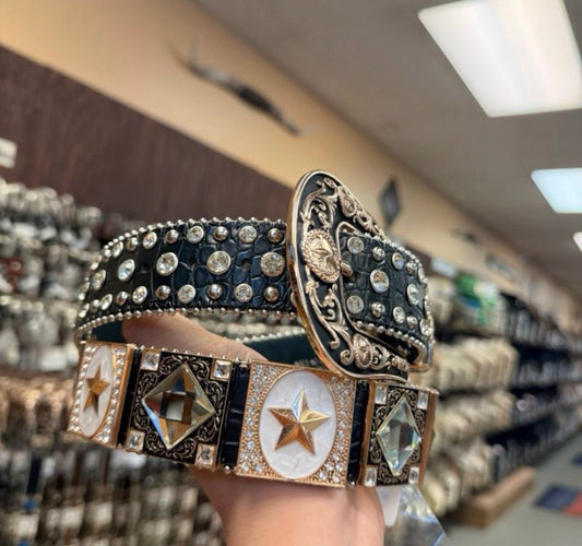 Men western belts star Black