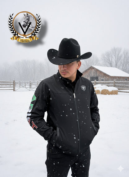 Chamarra clásica negra para hombre del equipo MÉXICO Softshell resistente al agua