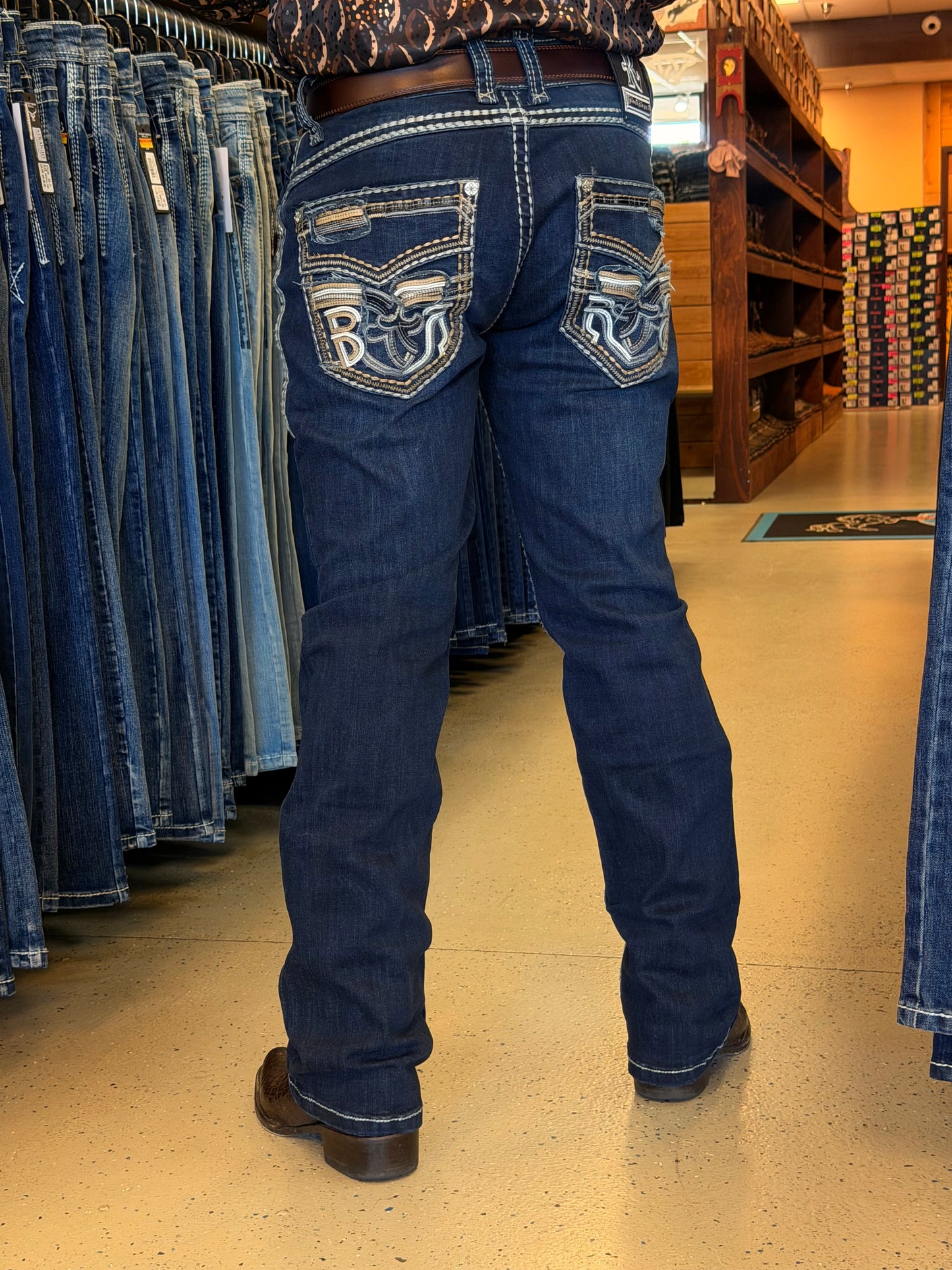 Men western jeans Dark Blue