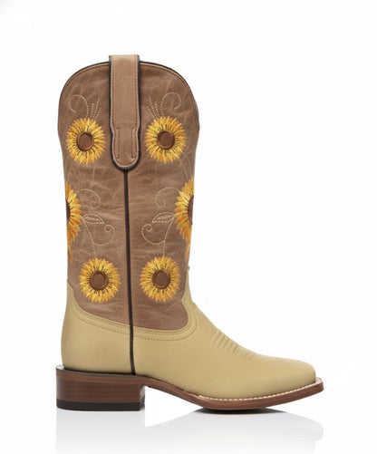 Marrón loco con bordado de girasol