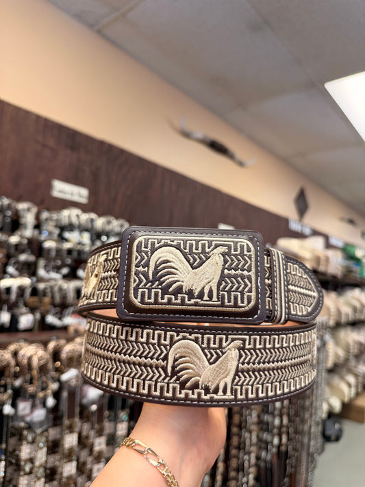 Men western belts piteado Brown and beige