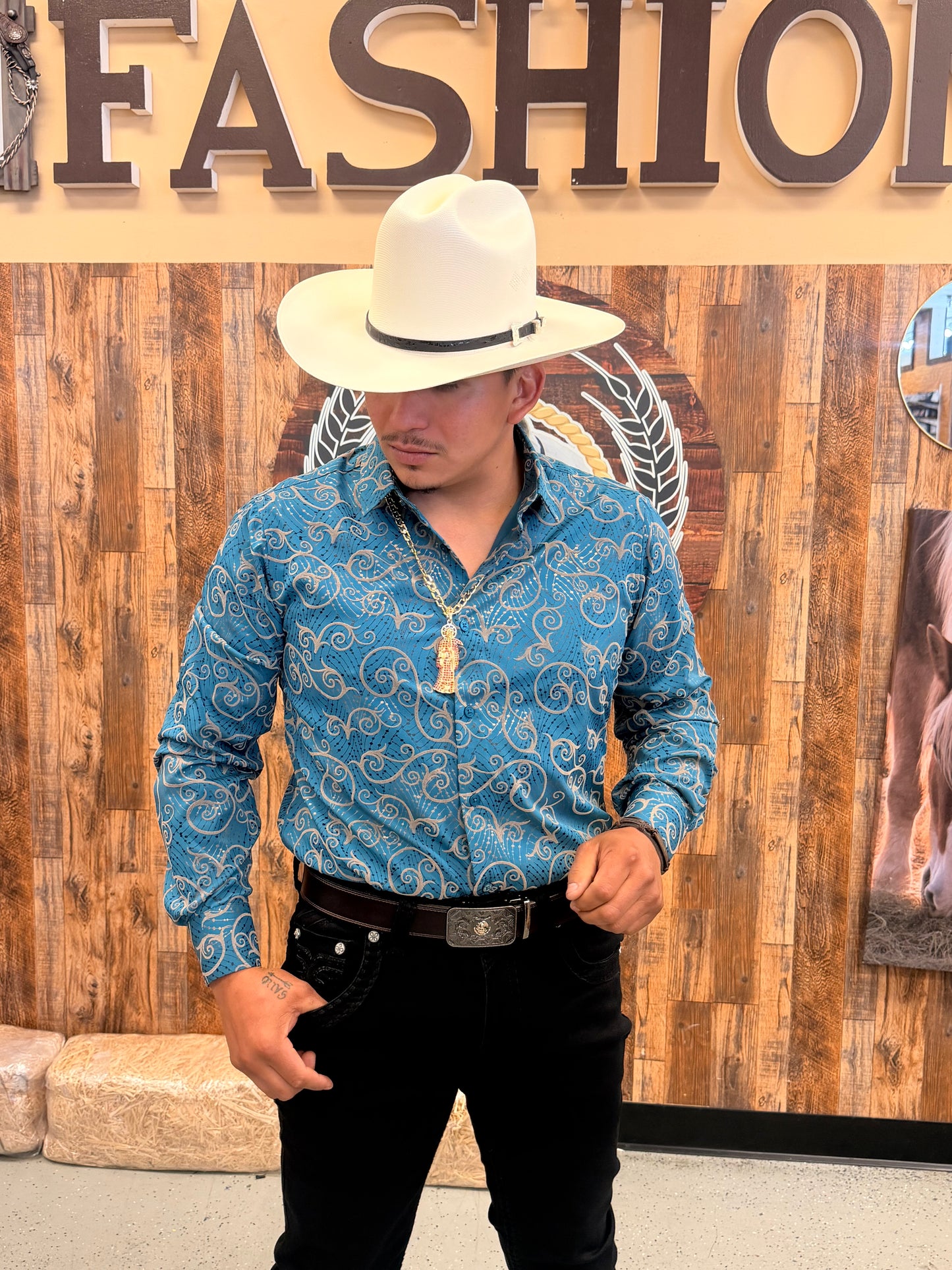 Men Wester shirt blue