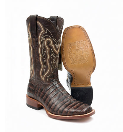 Botas marrones estampadas de punta cuadrada ancha para hombre