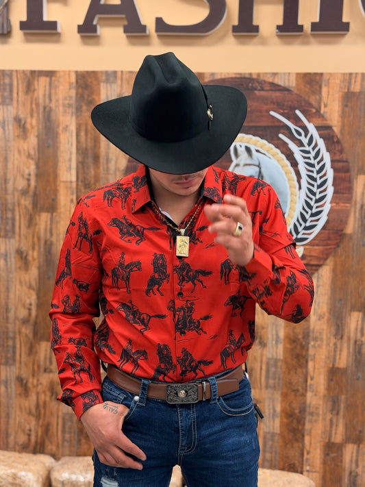 Men western shit Red