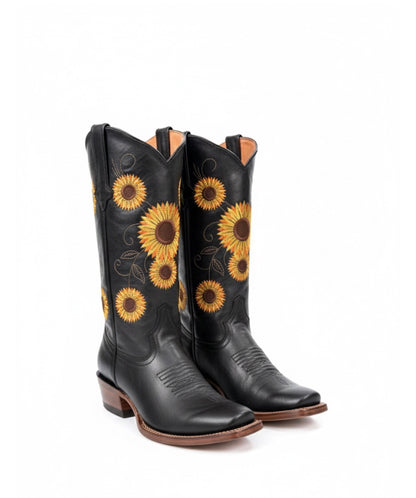 Women boots Galveston Vintage Black With Sunflower Embroidery