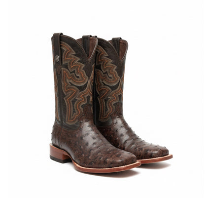 Men Wide Square Toe Brown/ Print Boots