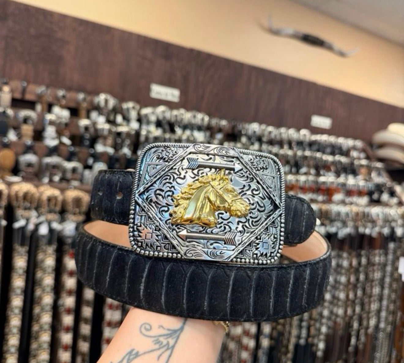 Men western belts black whith buckle