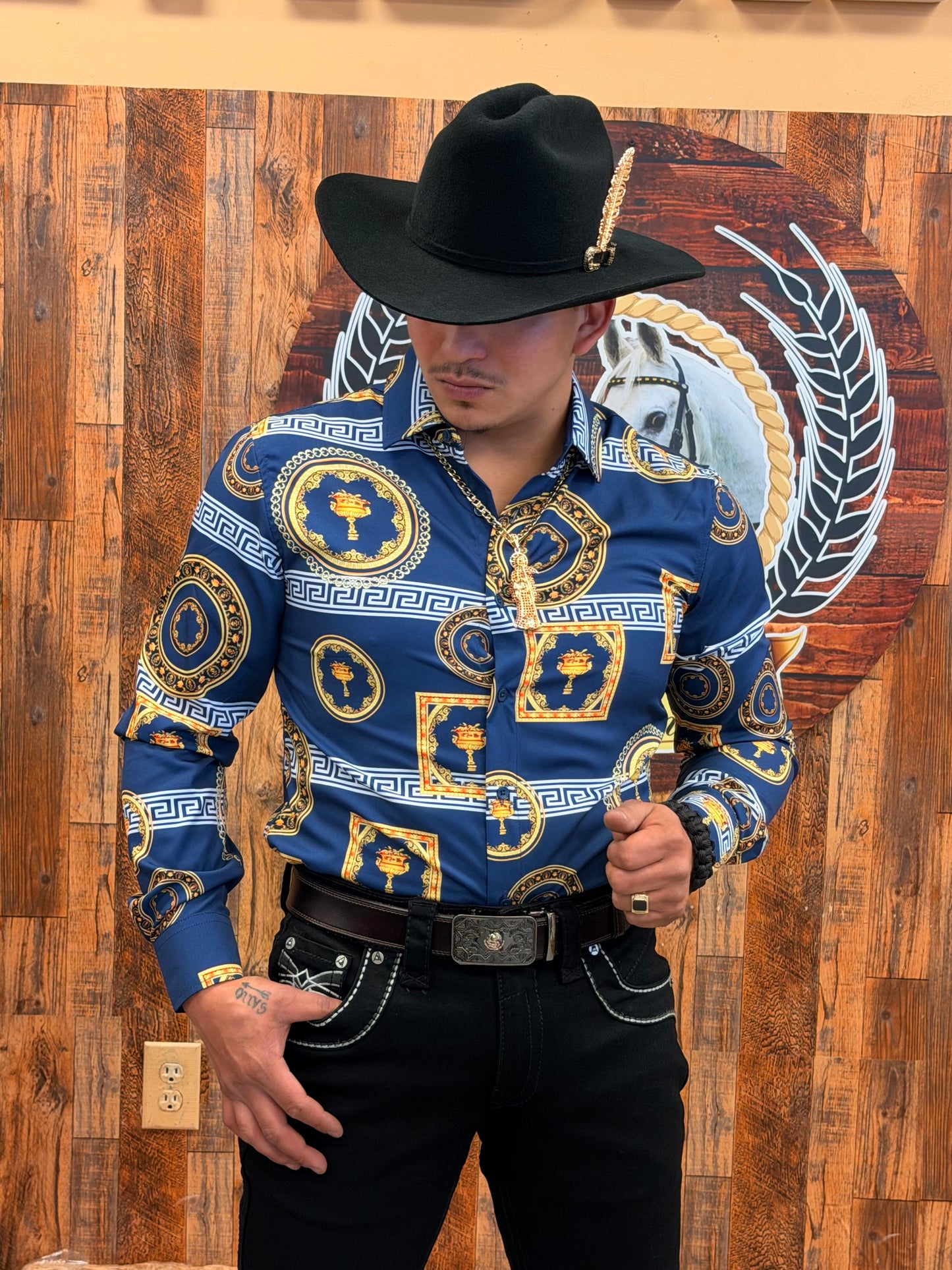 Men western shirt blue