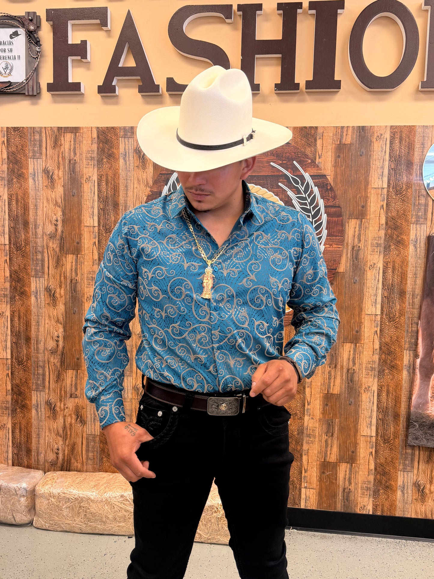 Men Wester shirt blue