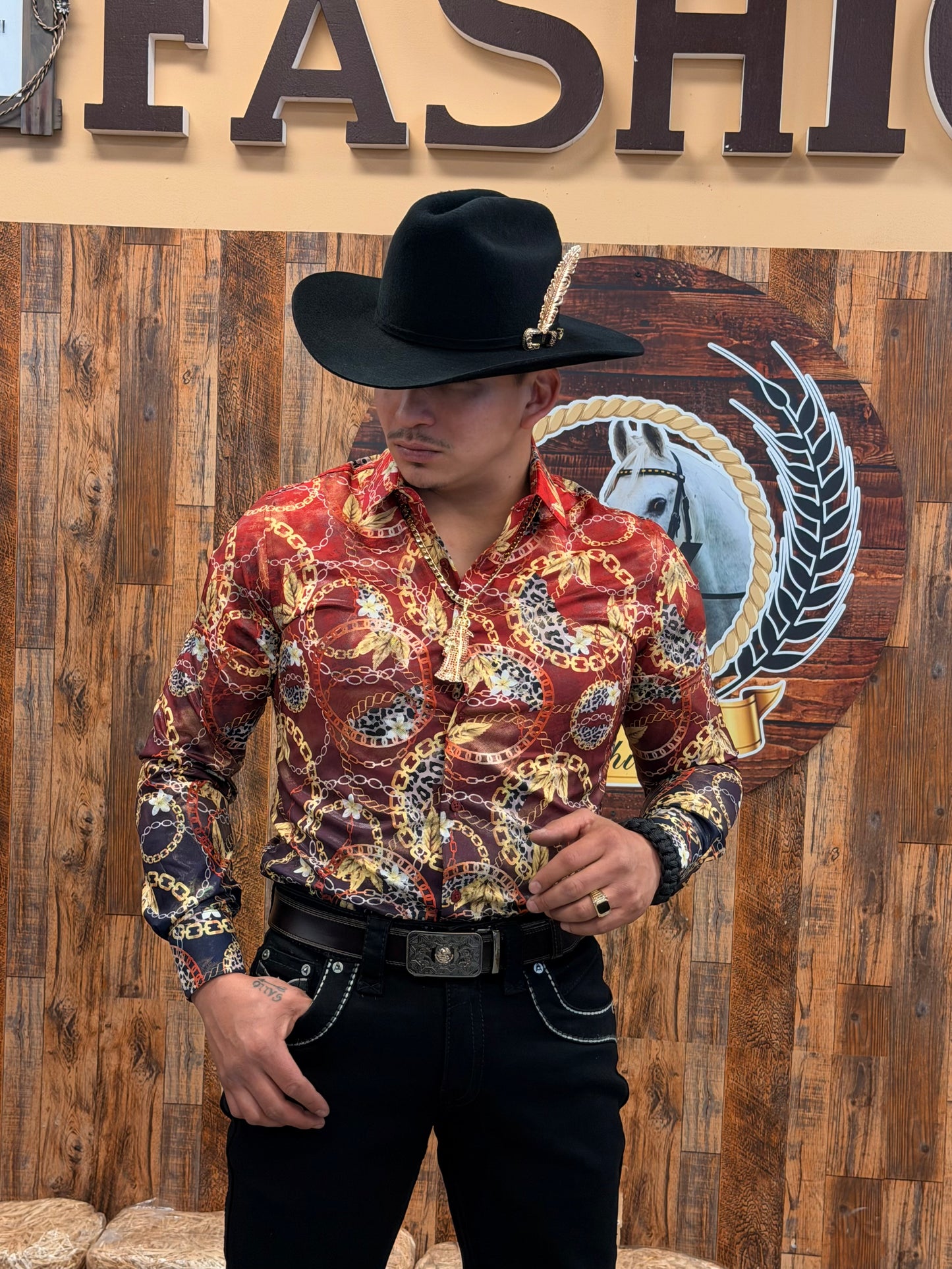 Men Wester shirt red