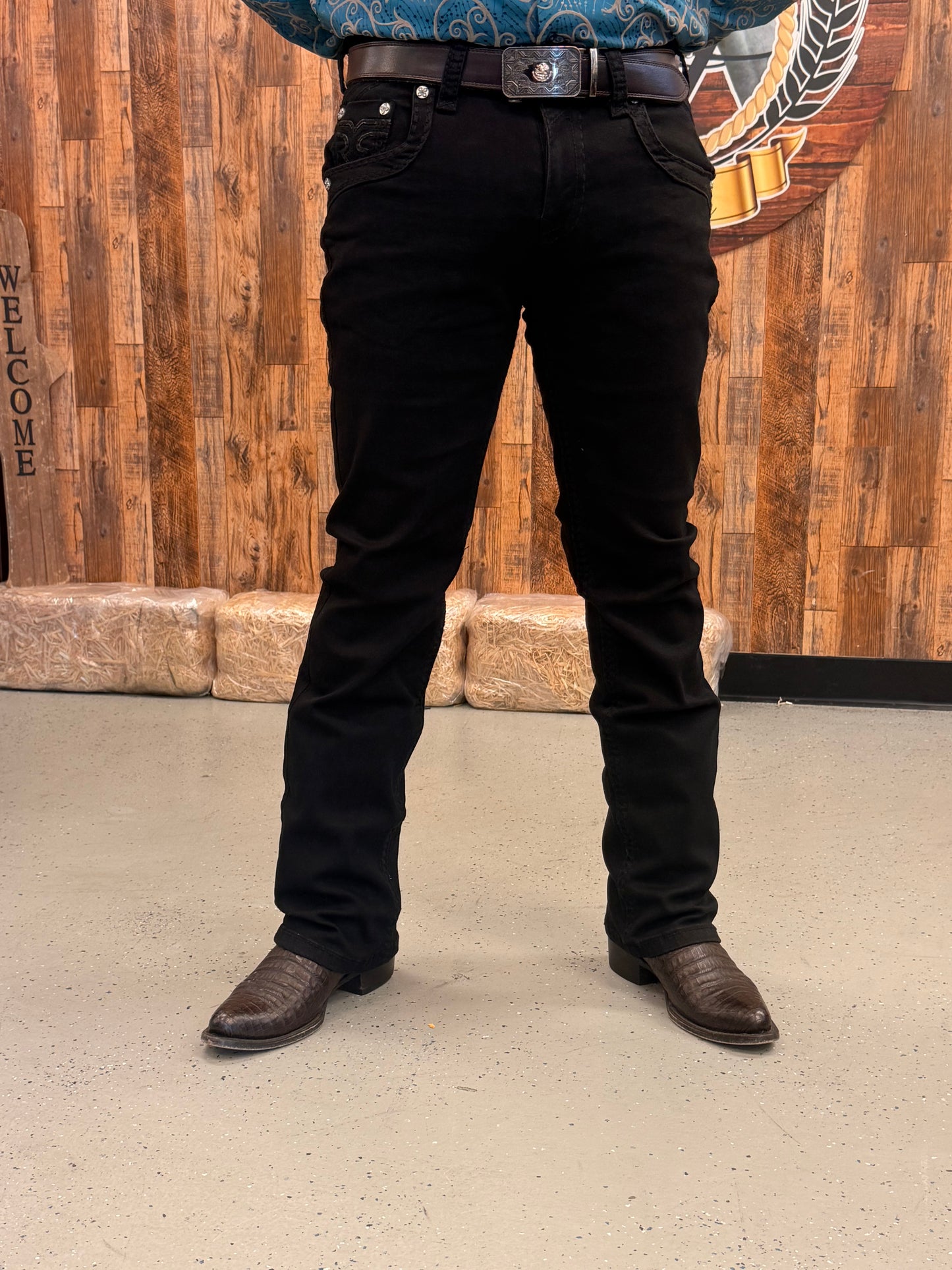 Men western jeans black