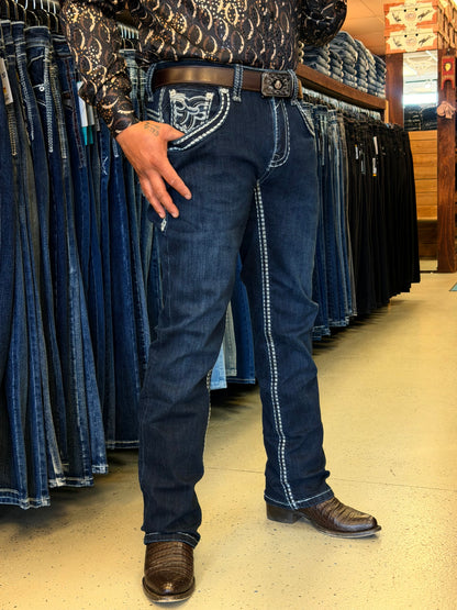 Men western jeans Dark Blue