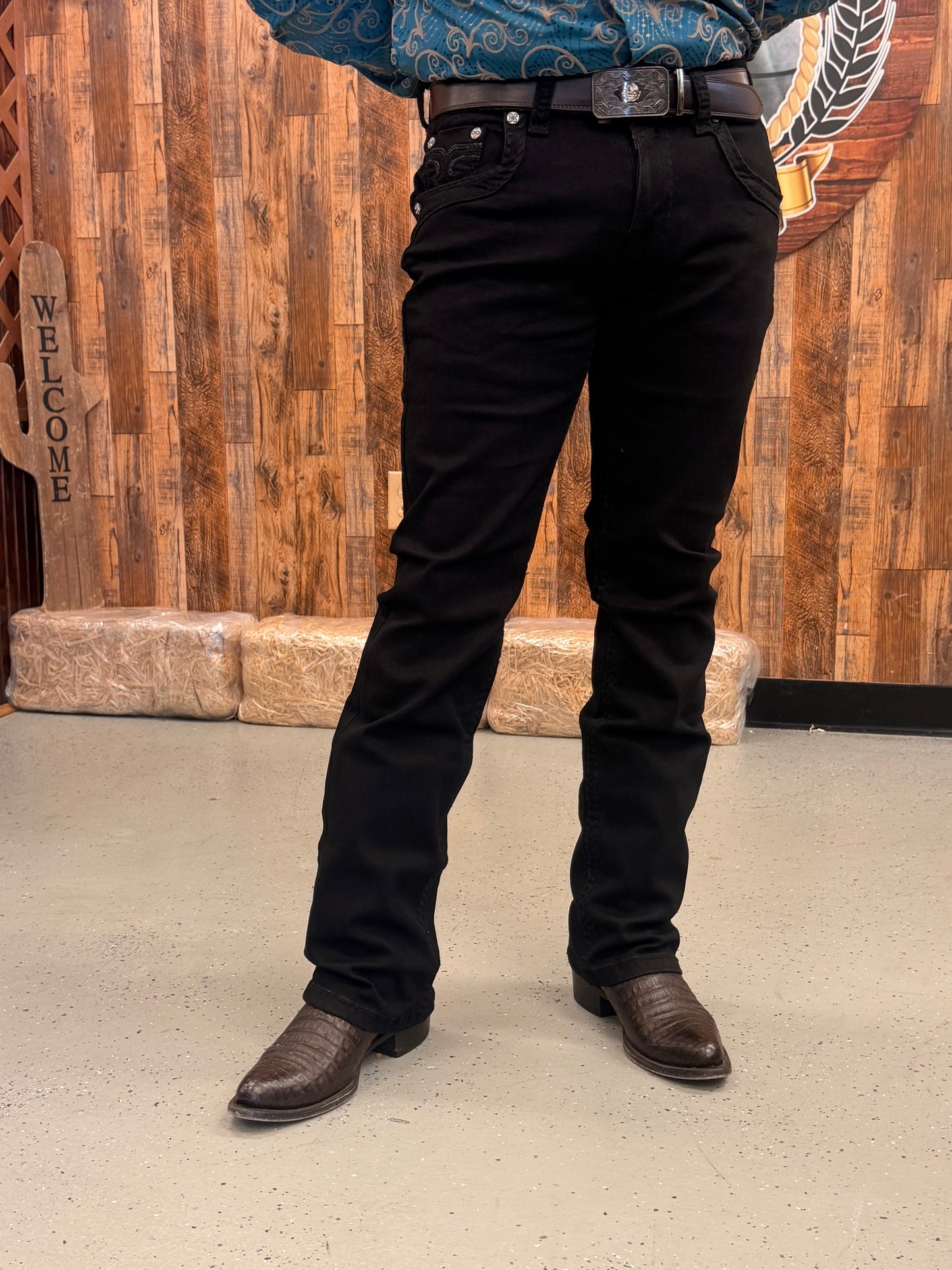 Men western jeans black