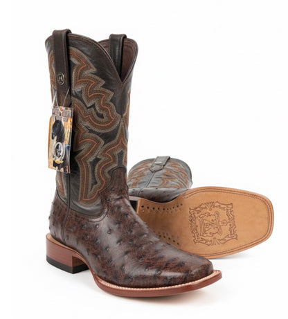 Men Wide Square Toe Brown/ Print Boots