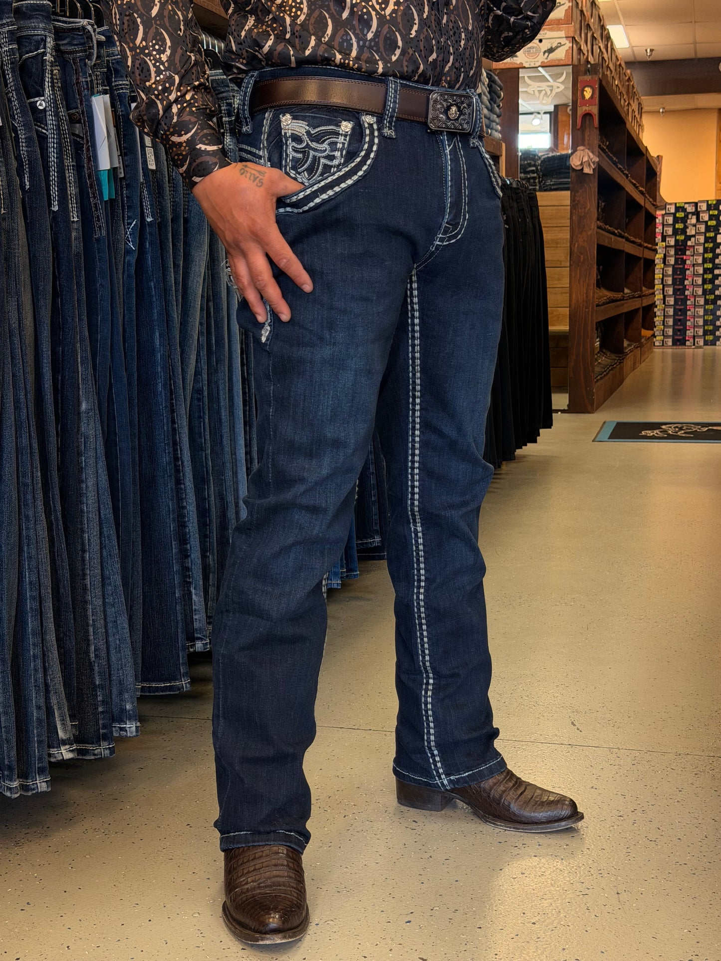 Men western jeans Dark Blue