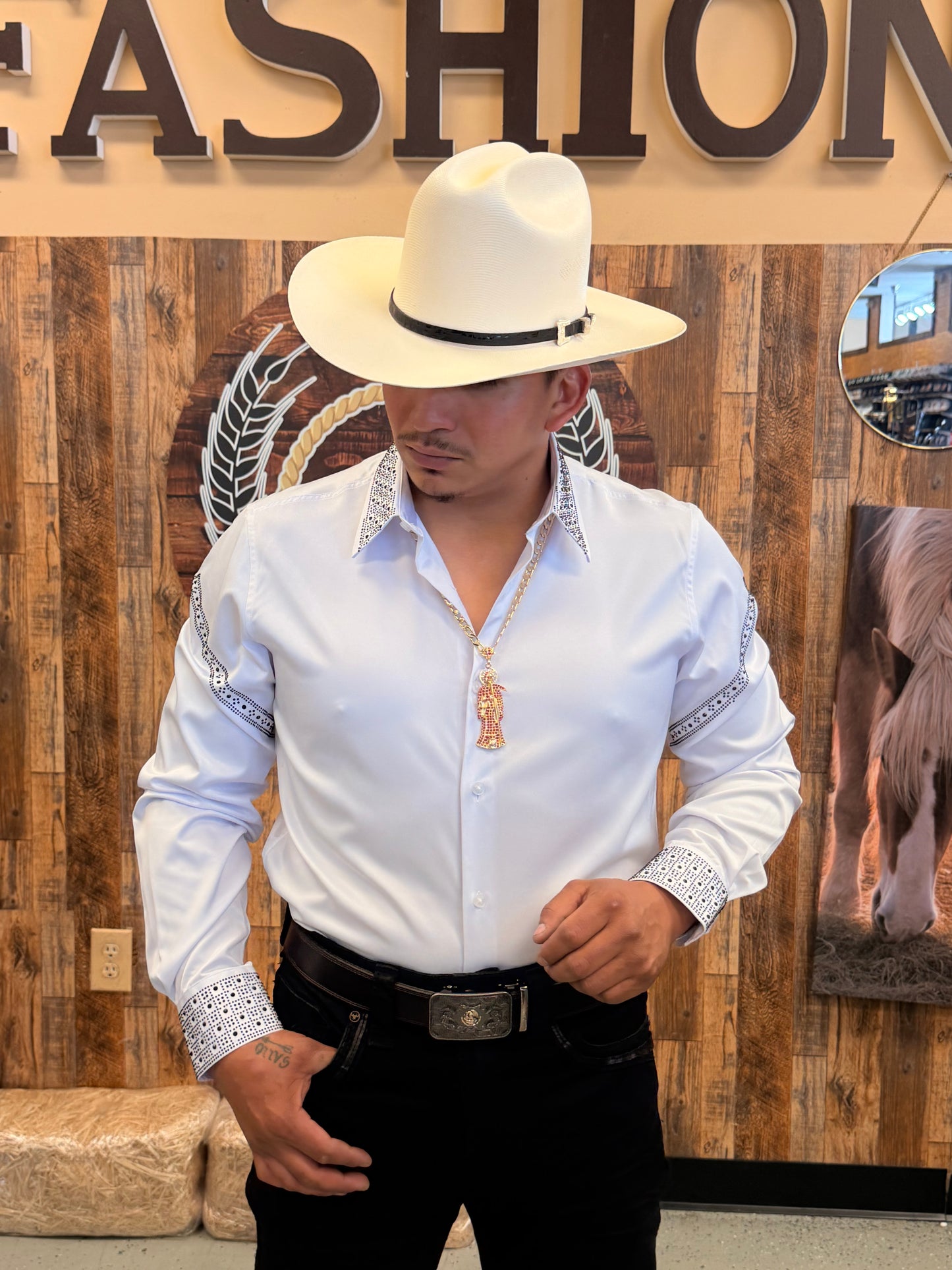 Men western shirt white