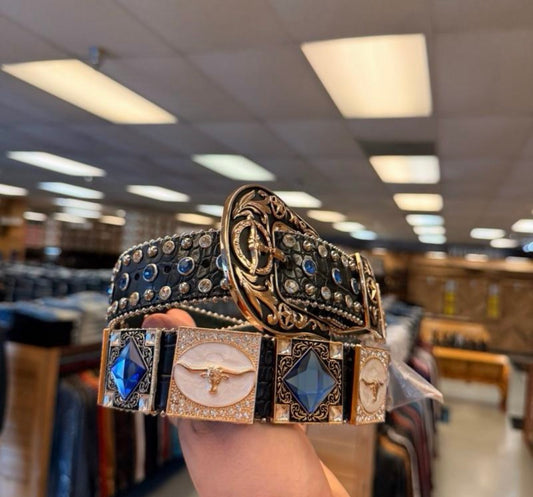 Men western belts Blue