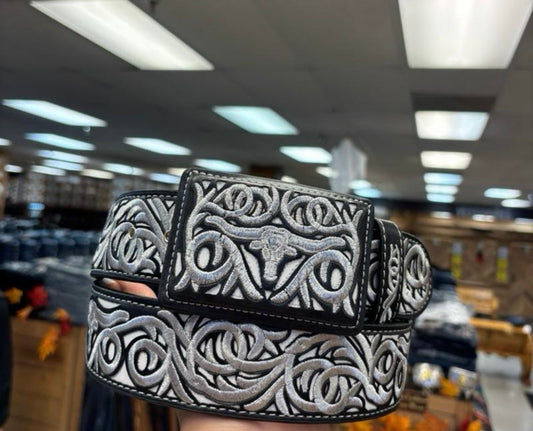 Men Western Belts Piteado - Embroidered Design