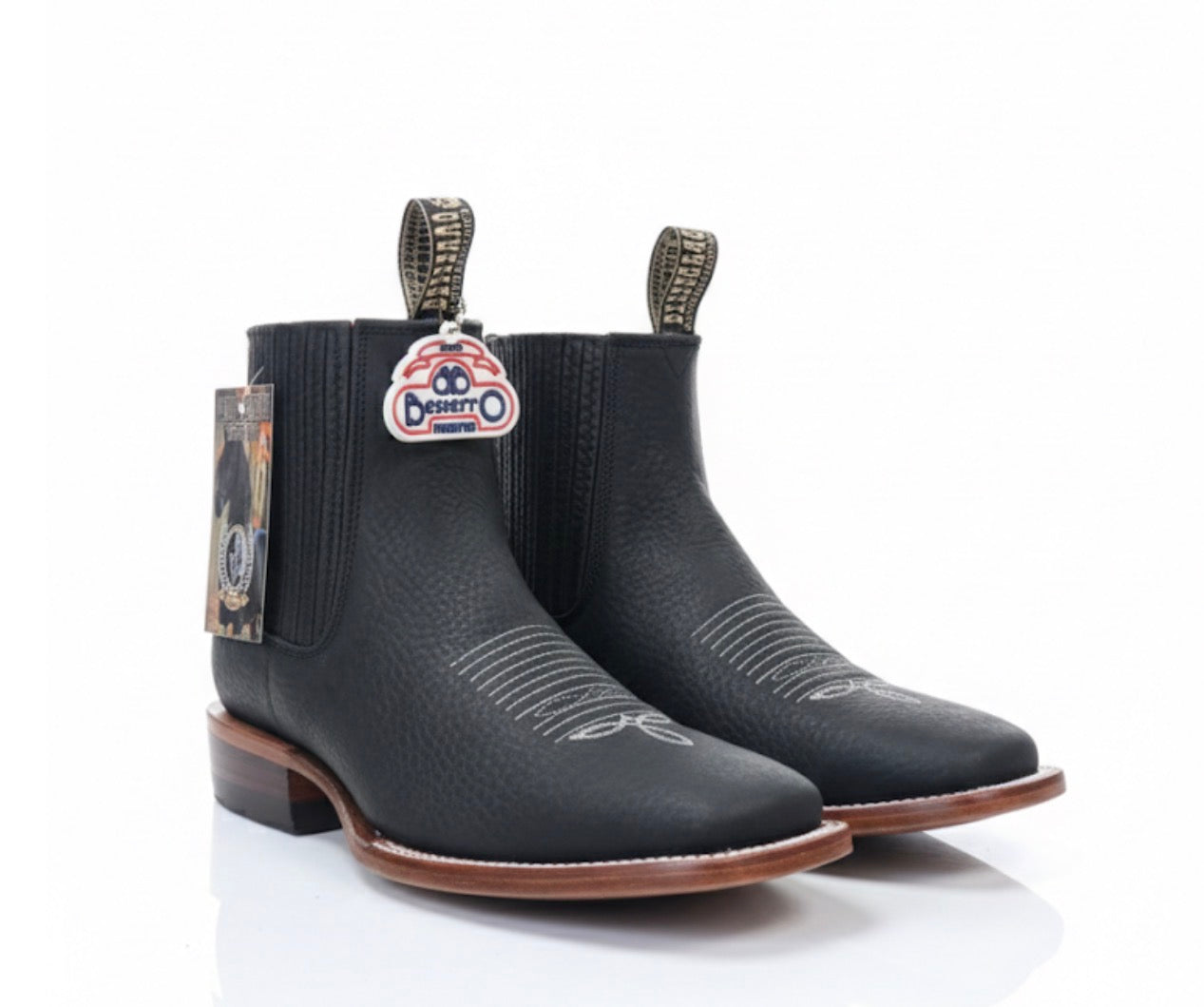 Botin Rodeo Black Rhino Square Toe With Leather Sole