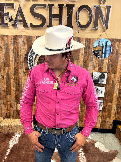 OV Fashion para hombre rosa oscuro con letras rosa claro