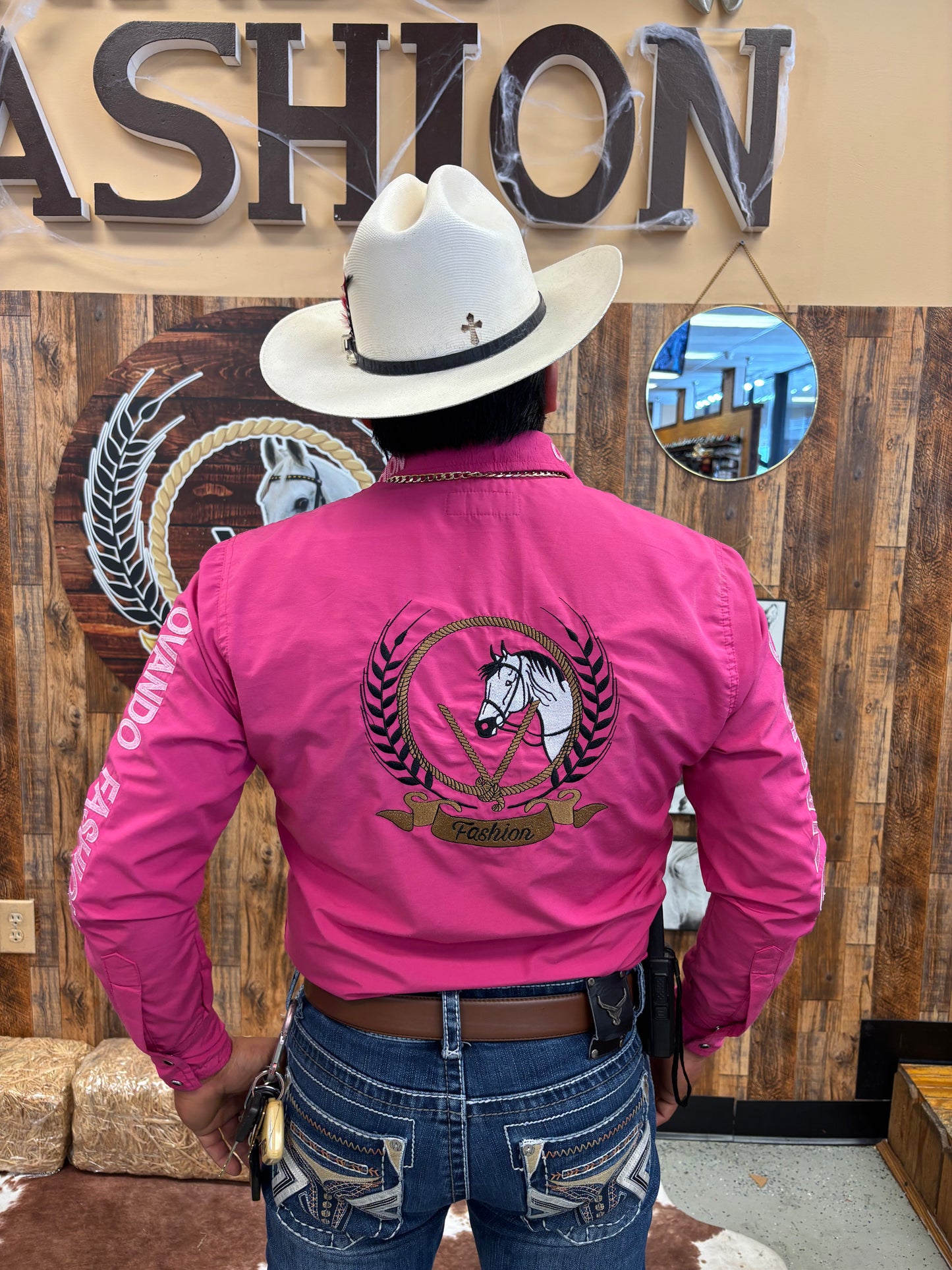 OV Fashion para hombre rosa oscuro con letras rosa claro