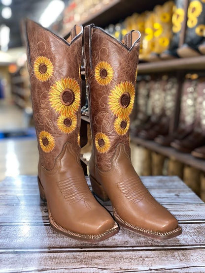 Cedar Park Vintage Brown With Sunflower Embroidery